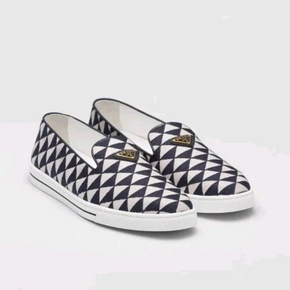 PRADA SYMBOLE LOGO LOAFER SLIP-ON SNEAKERS WHITE/BLUE UK 5.5 US 6.5 EU 39.5